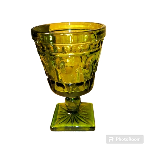 Vintage Set Of 6 Olive Green Indiana Glass Colony Park Lane Footed Goblets - Picture 3 of 8